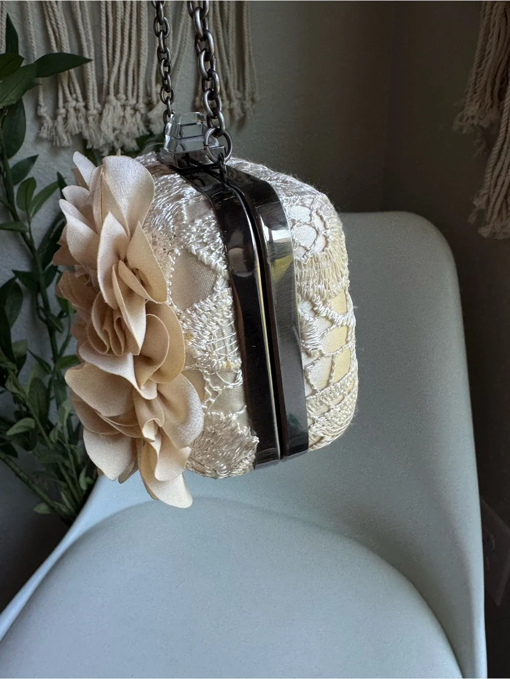 Aria by Mary Frances Ivory Floral Lace Clutch 3D Flowers Bridal Evening Bag NWT